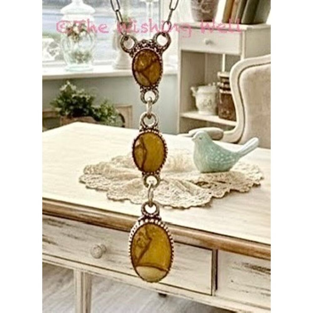 Honey Dahlia Triple Drop Pendant Necklace 18-20” Sterling Silver - Picture 3 of 5